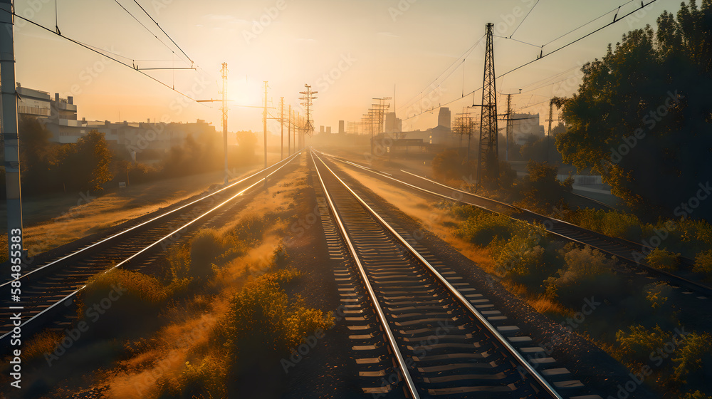 railway at sunset generative art