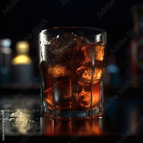 Glass of Cola with Ice in a Cozy Bar Atmosphere