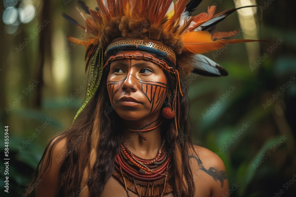 Indigenous Brazilian Young Woman, Portrait from Guarani Ethnicity ...