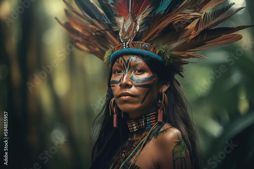Indigenous Brazilian Young Woman, Portrait from Guarani Ethnicity Generative AI photo