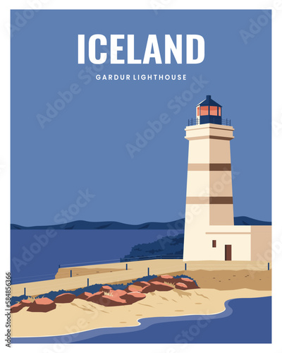 Travel Poster Iceland Illustration Background. vector illustration with colored style for poster, postcard, art, print.