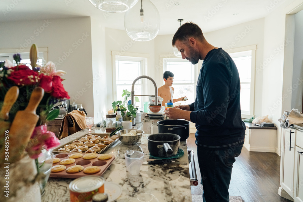 A father preparing a meal for Thanksgiving. A father preparing a meal for Thanksgiving.