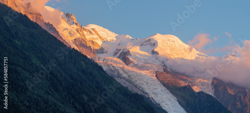 Fototapeta Naklejka Na Ścianę i Meble -  The panorama of Mont Blanc massif   in the sunset light.
