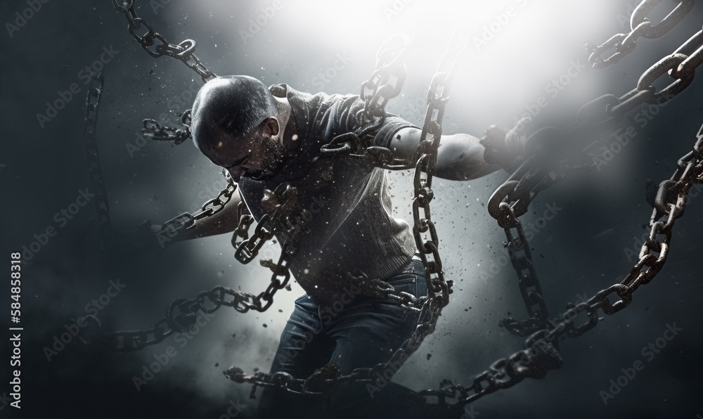 Generative AI, Breaking the Chains of Spiritual Bondage in the Battle of  Good vs Evil. A Man's Victorious Fight Against the Powers of Darkness.  Stock Illustration | Adobe Stock