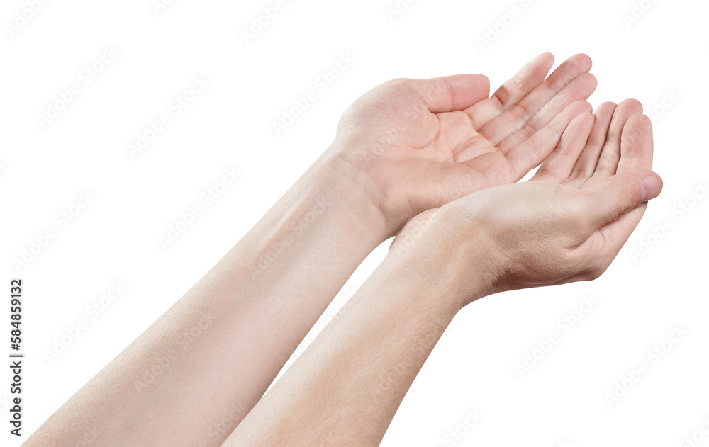 Outstretched open hands begging for help, cut out Outstretched open hands begging for help, cut out