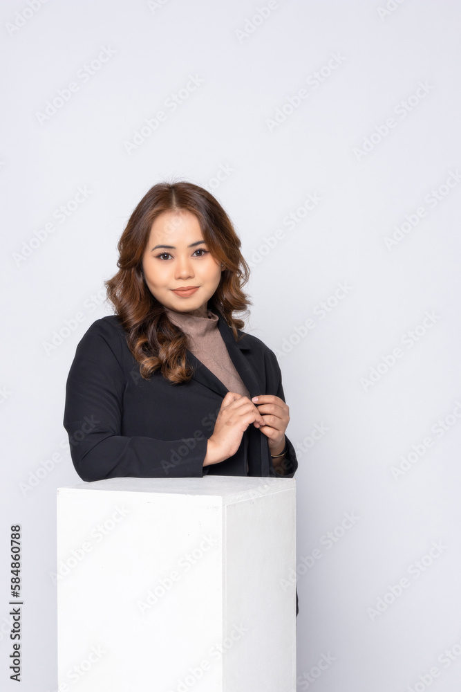 Beautiful asian woman natural makeup wear fashion clothes casual dress code office style. Beautiful asian woman natural makeup wear fashion clothes casual dress code office style.