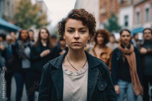 Empowerment in the face of street harassment - woman confidently standing up for herself while being harassed on the street, generative ai