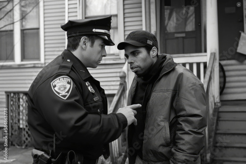 Police Officer Providing Assistance to a Distressed Citizen in a Troubled Neighborhood, generative ai
