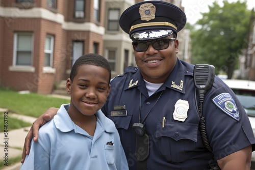 Police Officer and Youth Mentor Leading a Neighborhood Watch Program, generative ai