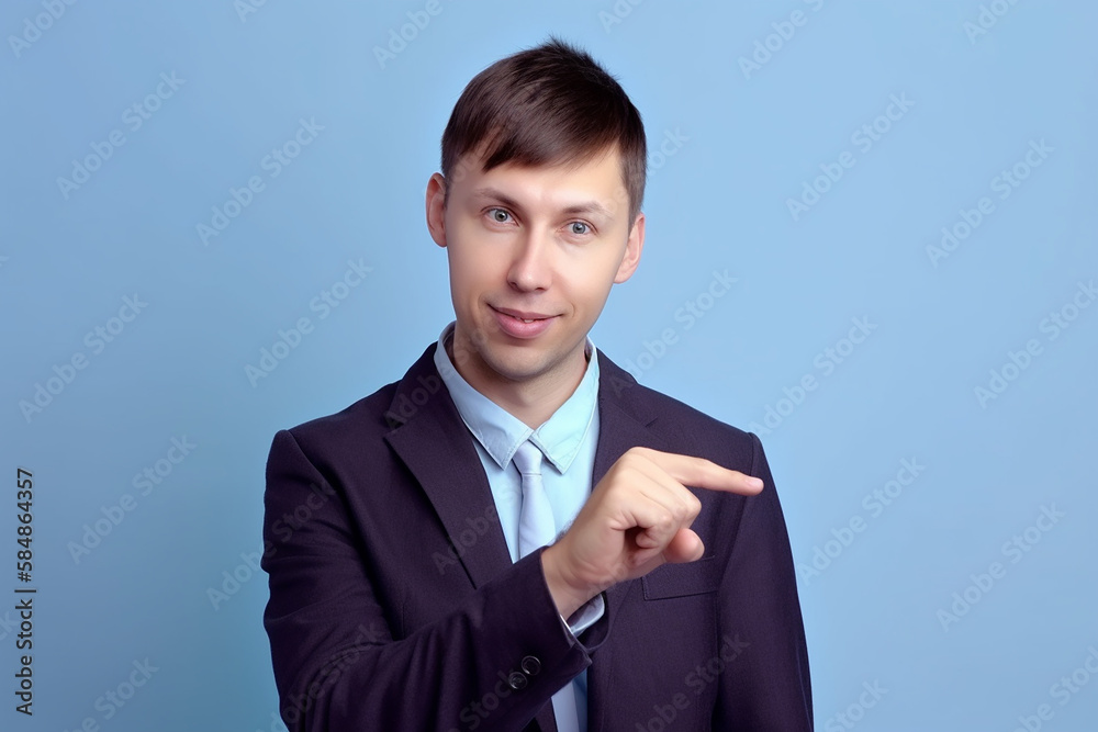 Jovem bonito e charmoso mostrando algo com o dedo indicador, lugar para texto, anúncio, copie o espaço. isolado no fundo azul. direção. linguagem corporal. venda, loja Jovem bonito e charmoso mostrando algo com o dedo indicador, lugar para texto, anúncio, copie o espaço. isolado no fundo azul. direção. linguagem corporal. venda, loja