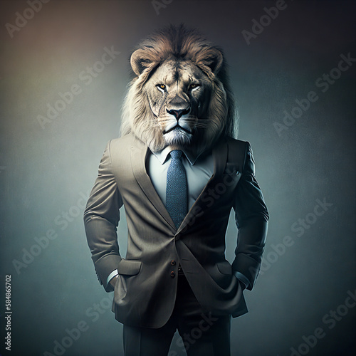 man in the form of a lion wearing a suit
