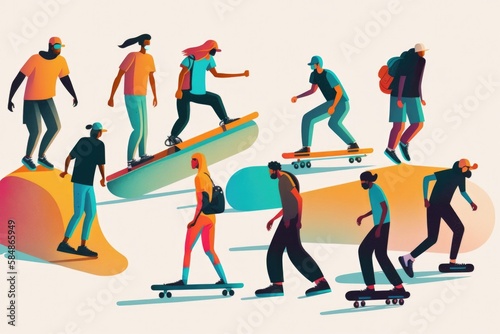 A Group Of People Riding Skateboards On Top Of A Hill Skate Park Animation Motion Graphics