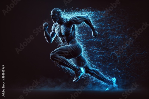 A Man Running In The Dark With Blue Lights On His Face Sports Bar Sports Photography Fitness Coaching Generative AI 