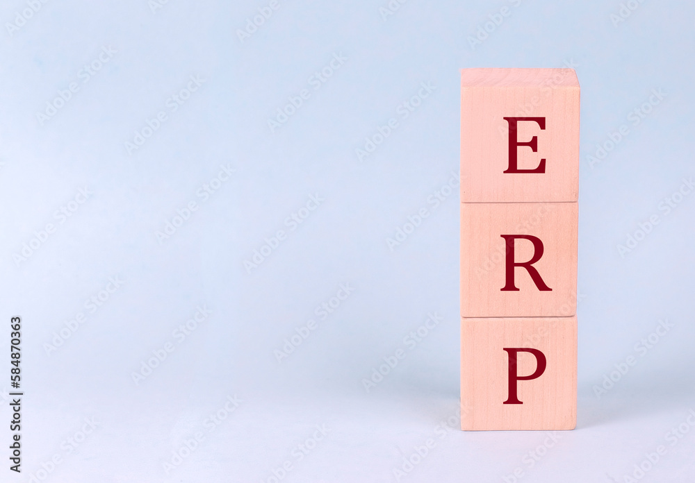 ERP on wooden cubes on a blue background ERP on wooden cubes on a blue background