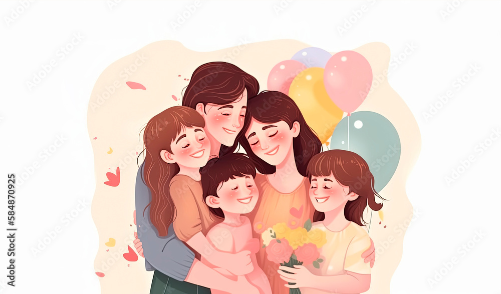 Illustration of a family celebrating Mother's Day, Generative AI Illustration of a family celebrating Mother's Day, Generative AI