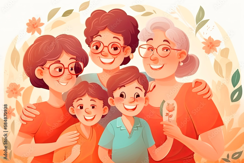 Illustration of a family celebrating Mother's Day, Generative AI Illustration of a family celebrating Mother's Day, Generative AI