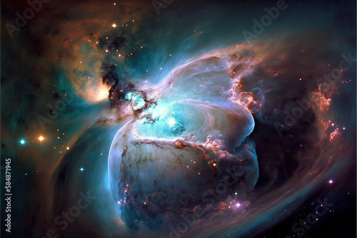 Pearl nebula with stars. Fantasy galaxy generative AI background