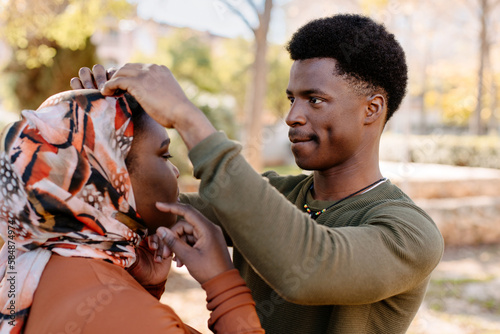 Black modern muslim couple photo