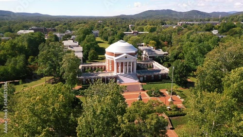 2022 - aerial of the classical Rotunda building on the University of Virginia campus, designed and built by Thomas Jefferson. photo