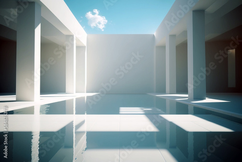 Beautiful swimming pool with modern architecture. Generative AI illustration