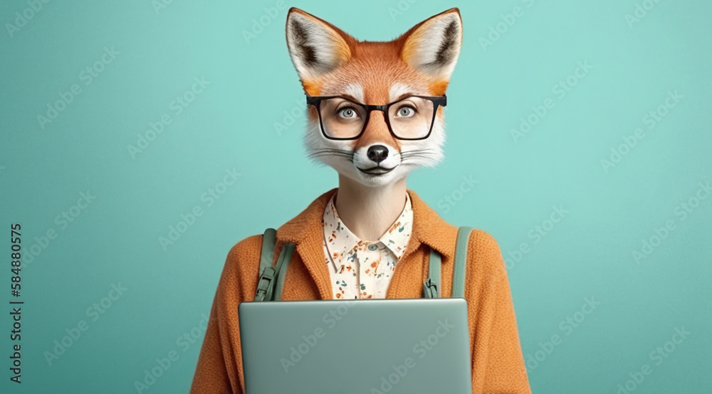 Φωτογραφία Studio photo portrait of a happy fox in woman hipster , concept of Animal portra