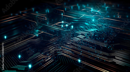 Futuristic technology wallpaper with digital waves and circuit board patterns