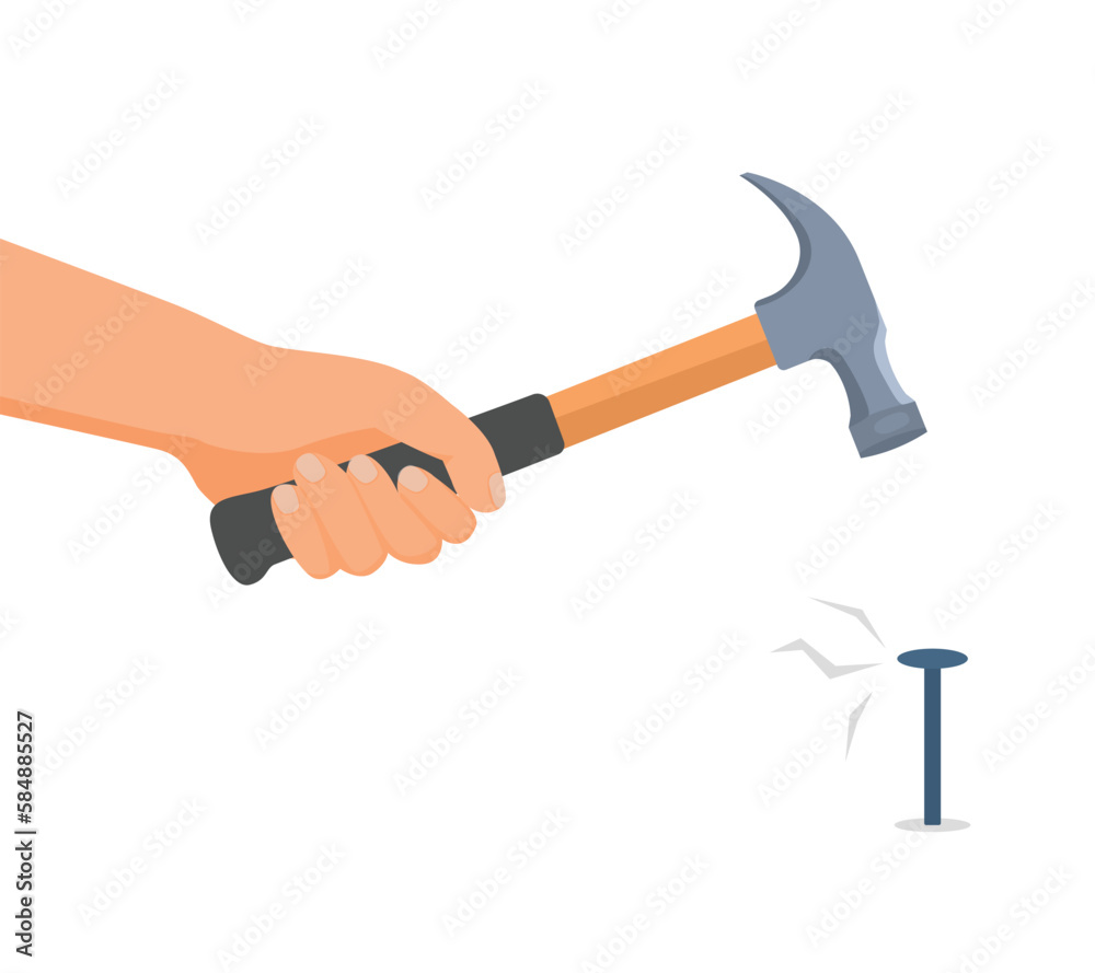 Human hand holding hammer hammering in a nail
Human hand holding hammer hammering in a nail