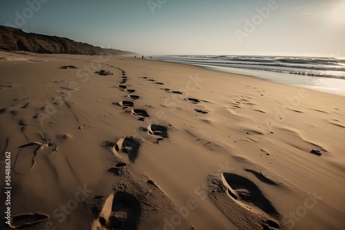 sandy footprints on the beach Generative AI