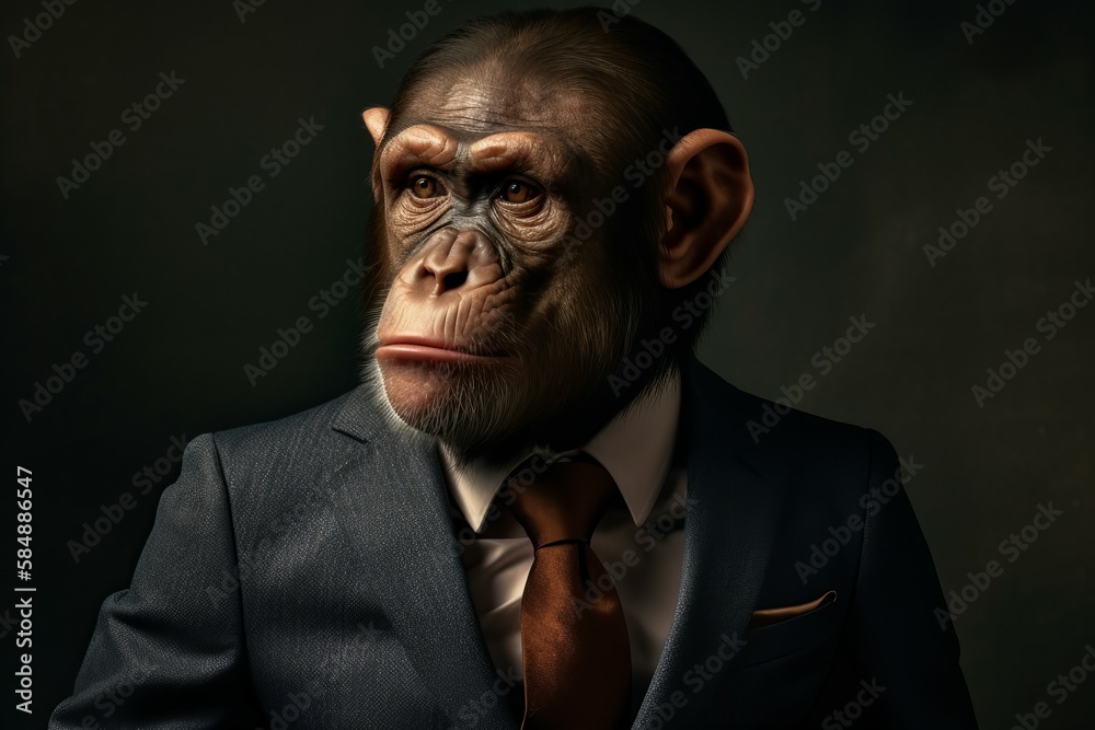 Anthropomorphic monkey in a smart suit. AI generated, human enhanced. Anthropomorphic monkey in a smart suit. AI generated, human enhanced.