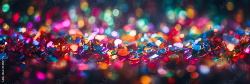 abstract colorful widescreen glitter background with bokeh effect, generative ai - obrazy, fototapety, plakaty 