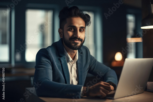 Happy young middle eastern businessman. AI generated, human enhanced.