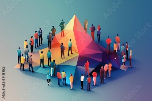 A Group Of People Standing Around A Colorful Pyramid On A Blue Background Workshop Graphic Design Crowdfunding Generative AI 