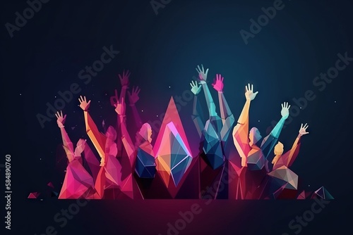 A Group Of Pe
ople Raising Their Hands Up In The Air With Their Hands Up Nightclub Animation Music Performance Generative AI  generative Ai, generative, AI,  photo