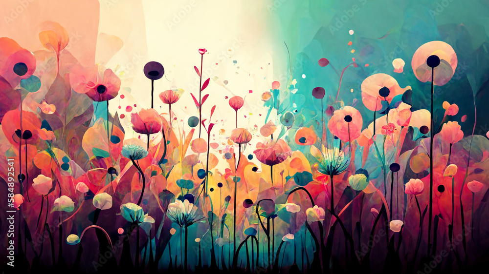 Abstract flower meadow, vibrant floral background illustration