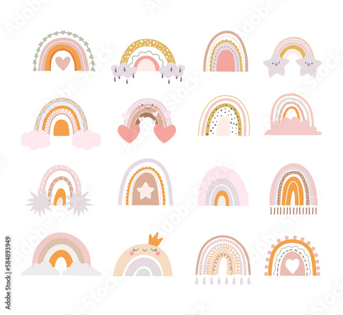 Cute rainbows for your design, childish hand drawn vector elements. Nursery theme, Vector illustration.