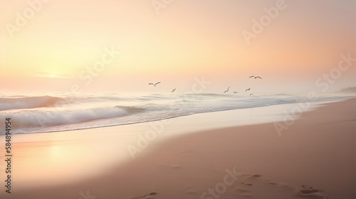 Sea beach at sunrise. Generative AI © Scrudje