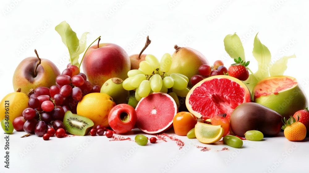 Summer seasonal juicy fruits and vegetables isolated. Generative AI Summer seasonal juicy fruits and vegetables isolated. Generative AI
