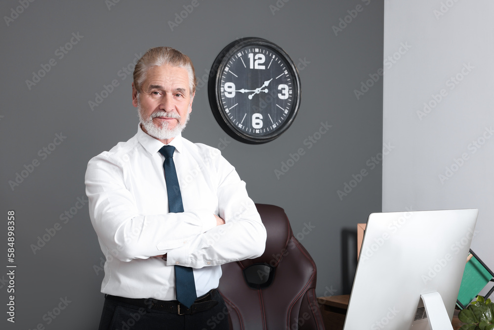 Serious senior successful boss in his office Serious senior successful boss in his office