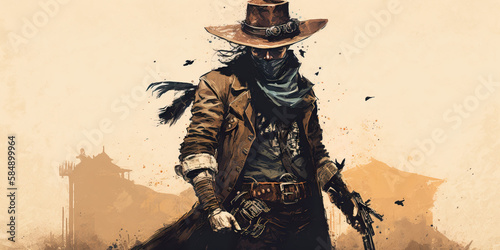 Wild West Gunslinger: Six-Shooter and Cowboy Hat Generative AI photo