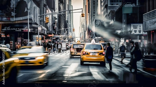 Bustling busy city street dynamic movement. Generative AI © Scrudje
