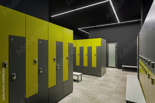 Sport wardrobe, locker room in sport club. Dressing room