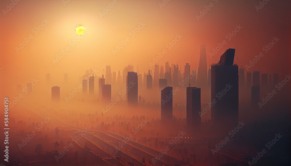 architecture buildings cityscape sunset scene ,generative AI
