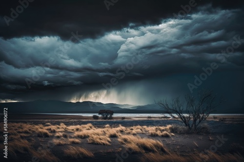 A Storm Rolls In Over A Desert Landscape With A Lone Tree African Safari Landscape Landscape Photography Landscape Photography Generative AI 