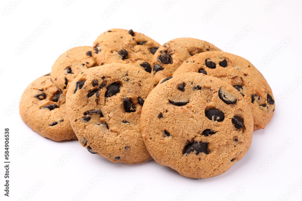 Delicious chocolate chip cookies on white background Delicious chocolate chip cookies on white background