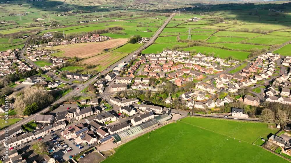 Aerial view of Residential housing in Ballyclare Town County Antrim Northern Ireland Aerial view of Residential housing in Ballyclare Town County Antrim Northern Ireland