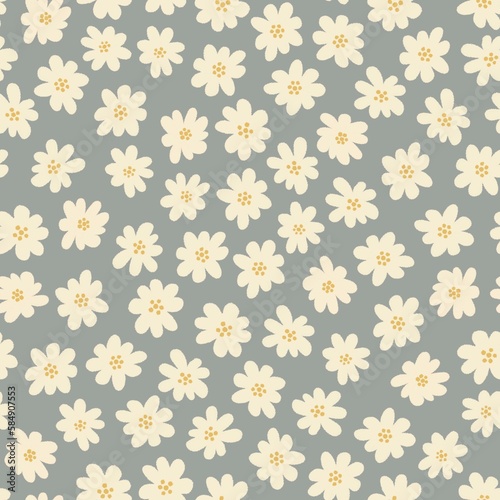 Daisy flower seamless pattern. Endless floral background. Raster allover print with doodle flowers