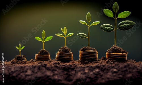 Vászonkép Planting the seeds of success, the journey of business growth, money growth, saving and investing concept, personal finance background, conceptual imagery of financial concepts