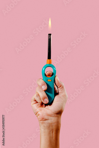 lighting a colorful gas lighter