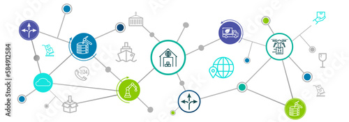 Logistics innovative background with global logistics Warehouse Logistics, Sea Freight Logistics partnership and more.  Vector illustration eps10