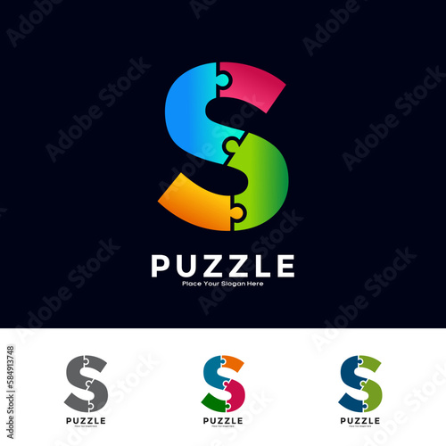 Abstract letter S puzzle pieces colorful vector logo template. Suitable for business, education, game, sticker and template